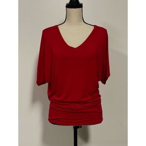Lock & Love Short Sleeve V-Neck Blouse Red Size S